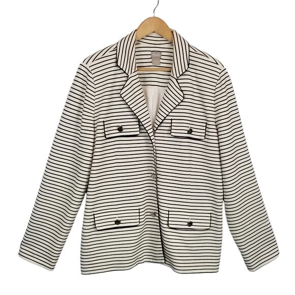 Chico's Women's Striped Knit Nautical Blazer Ivory Black Size XL / 16-18 - Picture 1 of 7